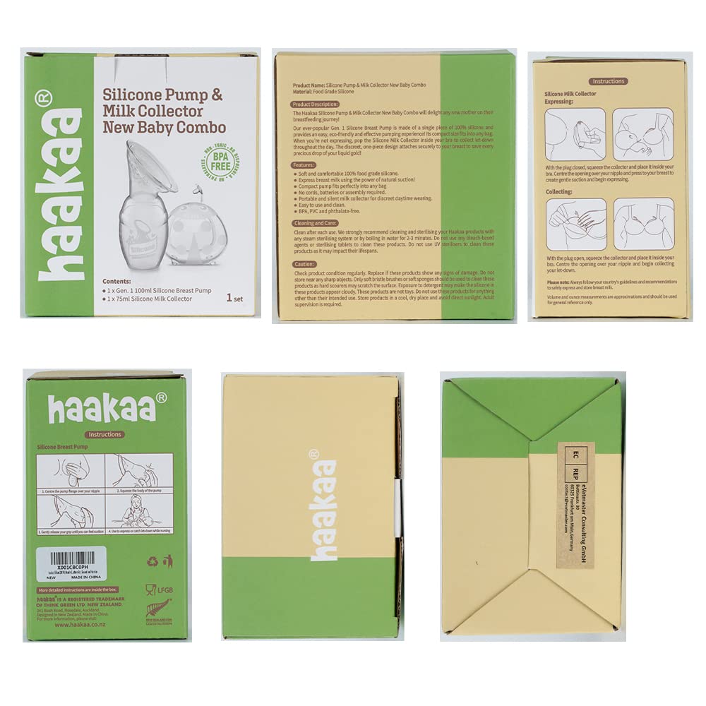 haakaa Manual Breast Pump for Breastfeeding and Ladybug Milk Collector Combo
