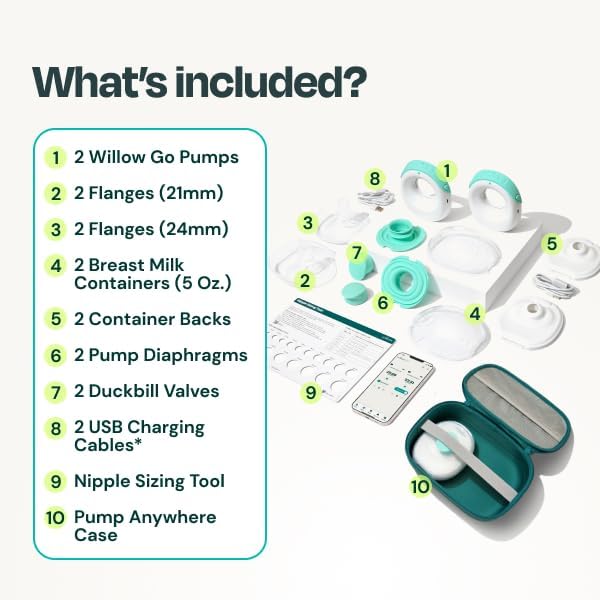 Willow Go Wearable Breastfeeding Pump and Teal Case