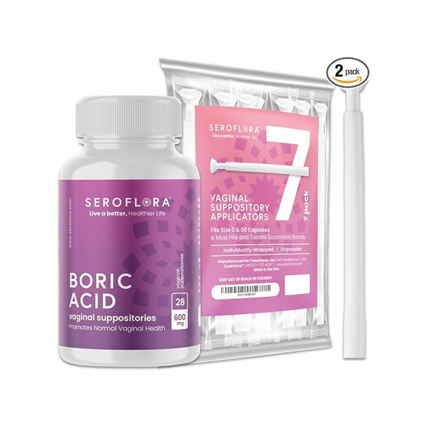 Seroflora Boric Acid Vaginal Suppositories for Women with Suppository Applicators